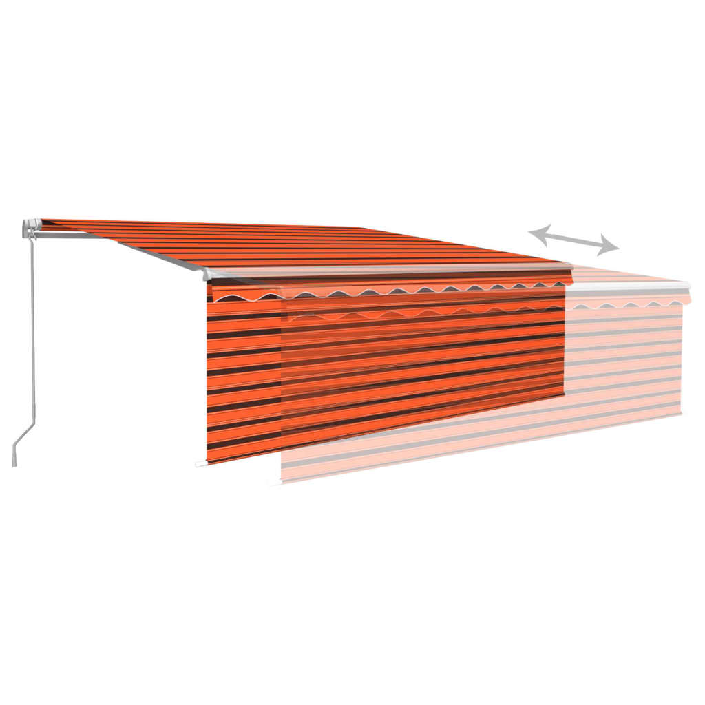 Manuell markis med rullgardin LED 4x3 m orange/brun