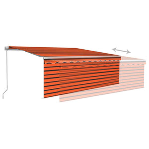 Manuell markis med rullgardin LED 4x3 m orange/brun