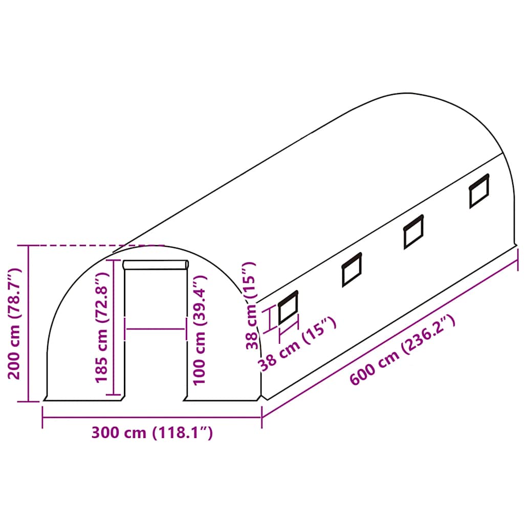 Växthusöverdrag (18 m²) 300x600x200 cm grön