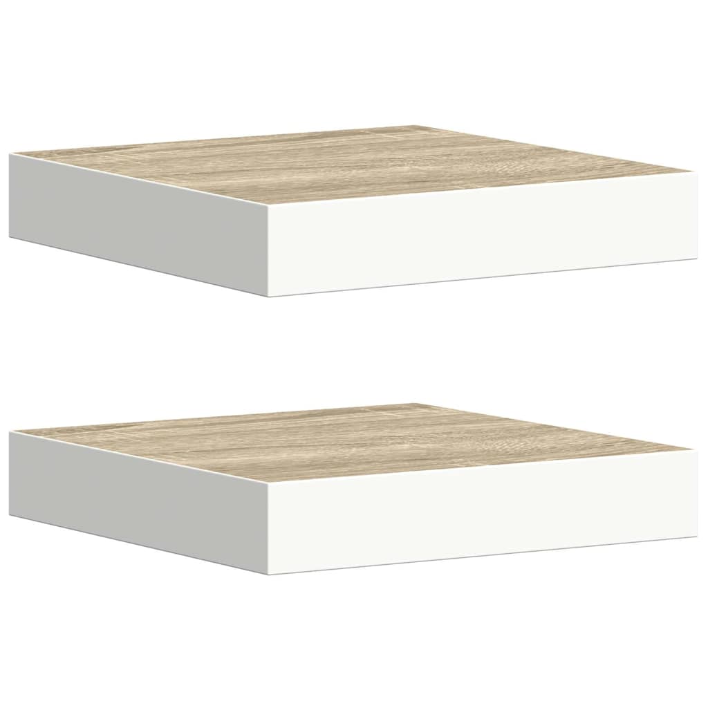 Svävande vägghyllor 2 st ek och vit 23x23,5x3,8 cm MDF