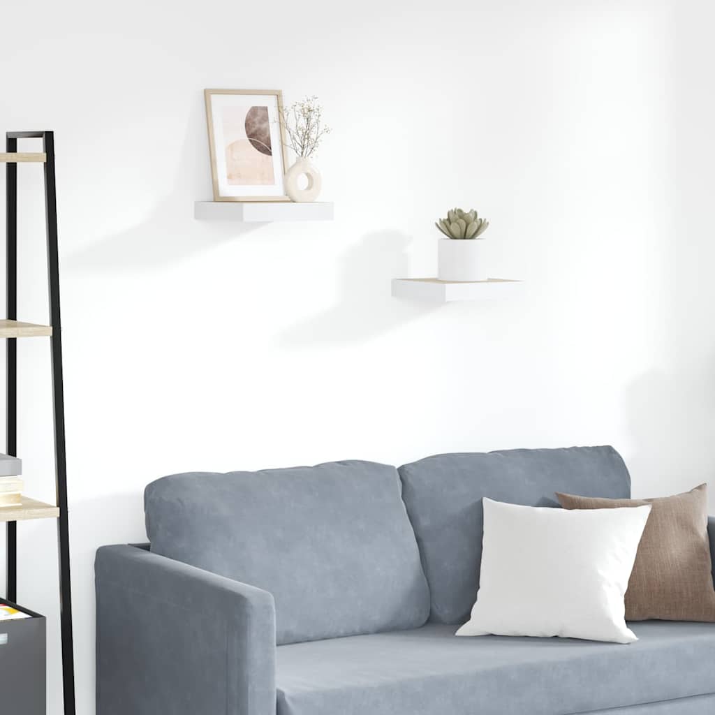 Svävande vägghyllor 2 st ek och vit 23x23,5x3,8 cm MDF