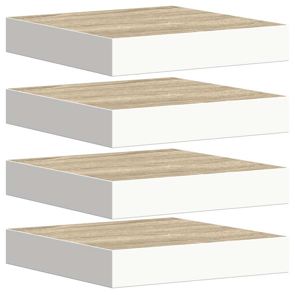 Svävande vägghyllor 4 st ek och vit 23x23,5x3,8 cm MDF