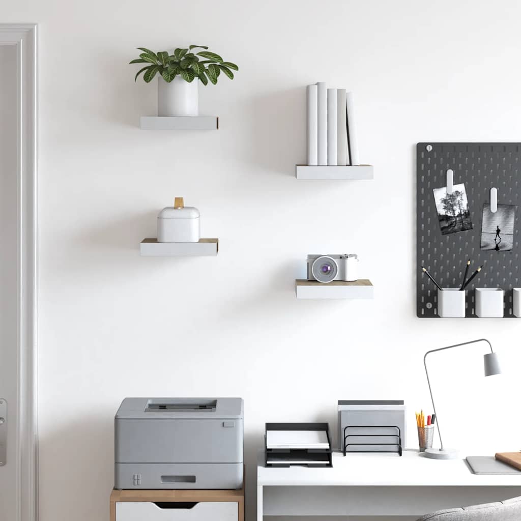 Svävande vägghyllor 4 st ek och vit 23x23,5x3,8 cm MDF