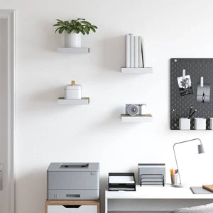 Svävande vägghyllor 4 st ek och vit 23x23,5x3,8 cm MDF