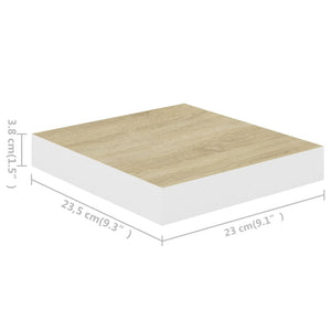 Svävande vägghyllor 4 st ek och vit 23x23,5x3,8 cm MDF
