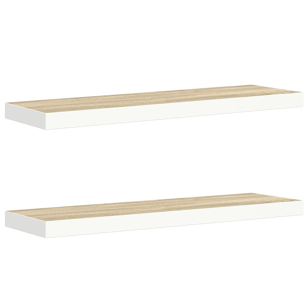 Svävande vägghyllor 2 st ek och vit 80x23,5x3,8 cm MDF