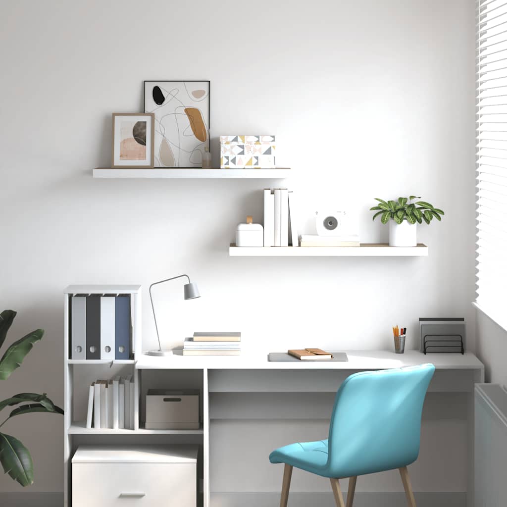 Svävande vägghyllor 2 st ek och vit 80x23,5x3,8 cm MDF