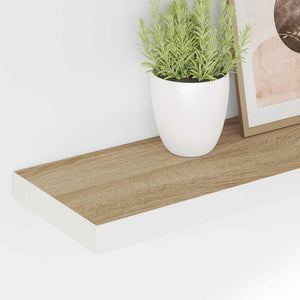 Svävande vägghyllor 2 st ek och vit 80x23,5x3,8 cm MDF