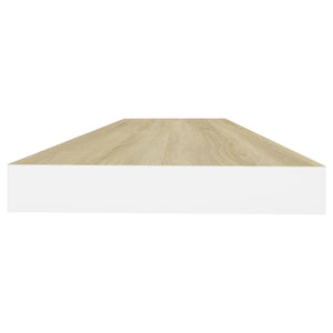 Svävande vägghyllor 2 st ek och vit 80x23,5x3,8 cm MDF