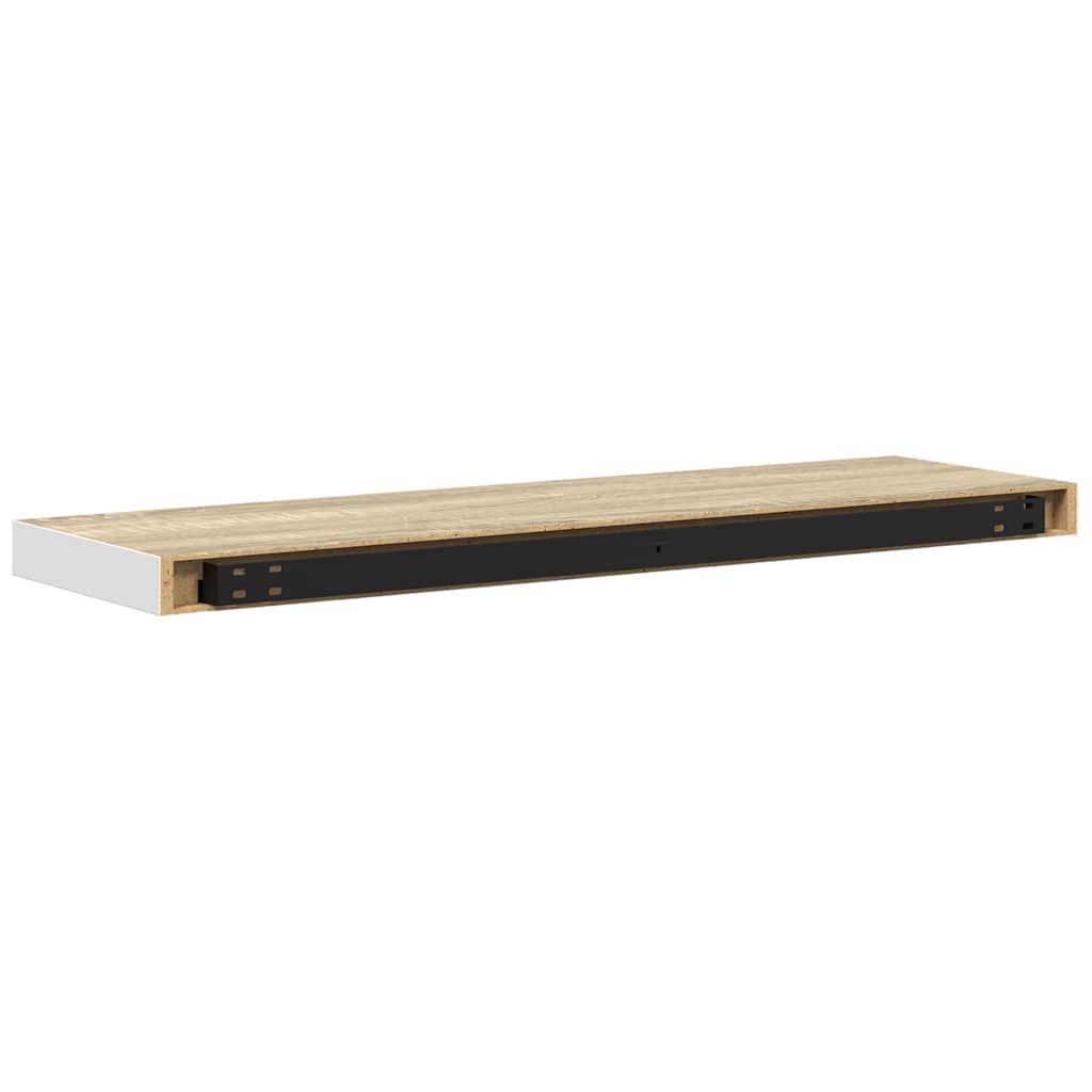 Svävande vägghyllor 2 st ek och vit 90x23,5x3,8 cm MDF