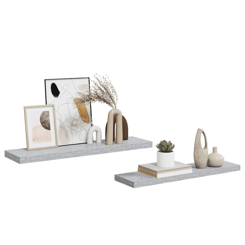 Svävande vägghyllor 2 st betonggrå 90x23,5x3,8 cm MDF