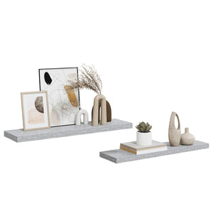 Svävande vägghyllor 2 st betonggrå 90x23,5x3,8 cm MDF
