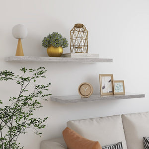 Svävande vägghyllor 2 st betonggrå 90x23,5x3,8 cm MDF