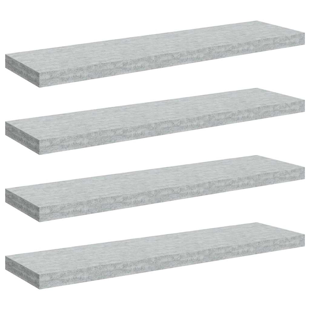 Svävande vägghyllor 4 st betonggrå 90x23,5x3,8 cm MDF