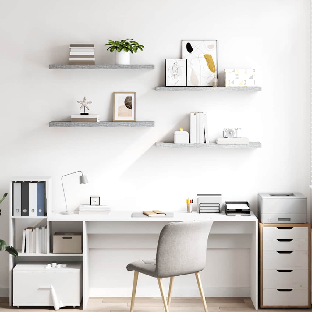 Svävande vägghyllor 4 st betonggrå 90x23,5x3,8 cm MDF