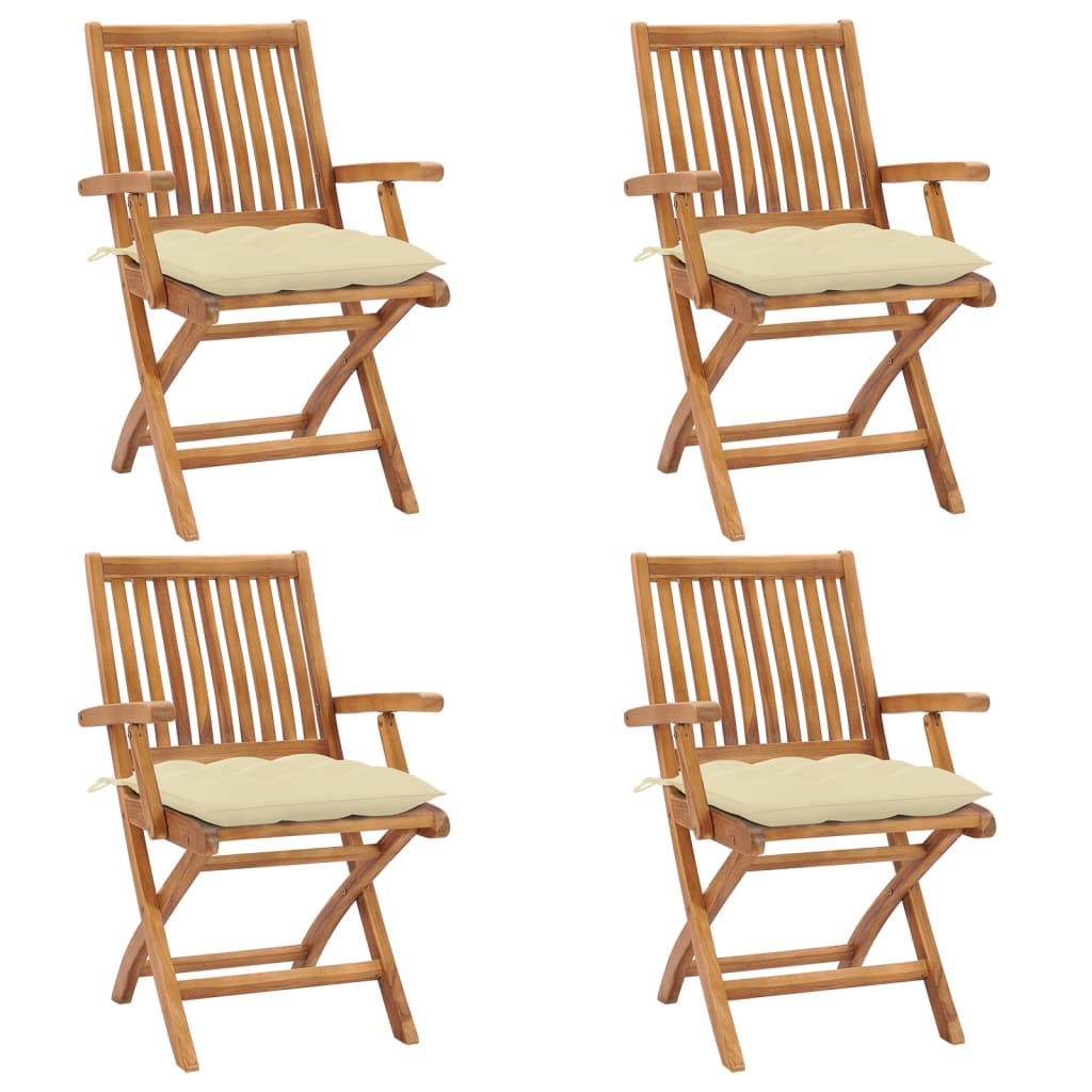 Hopfällbara trädgårdsstolar med dynor 4 st massiv teak