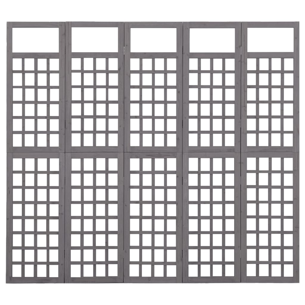 Rumsavdelare/Spaljé 5 paneler massiv furu grå 201,5x180 cm