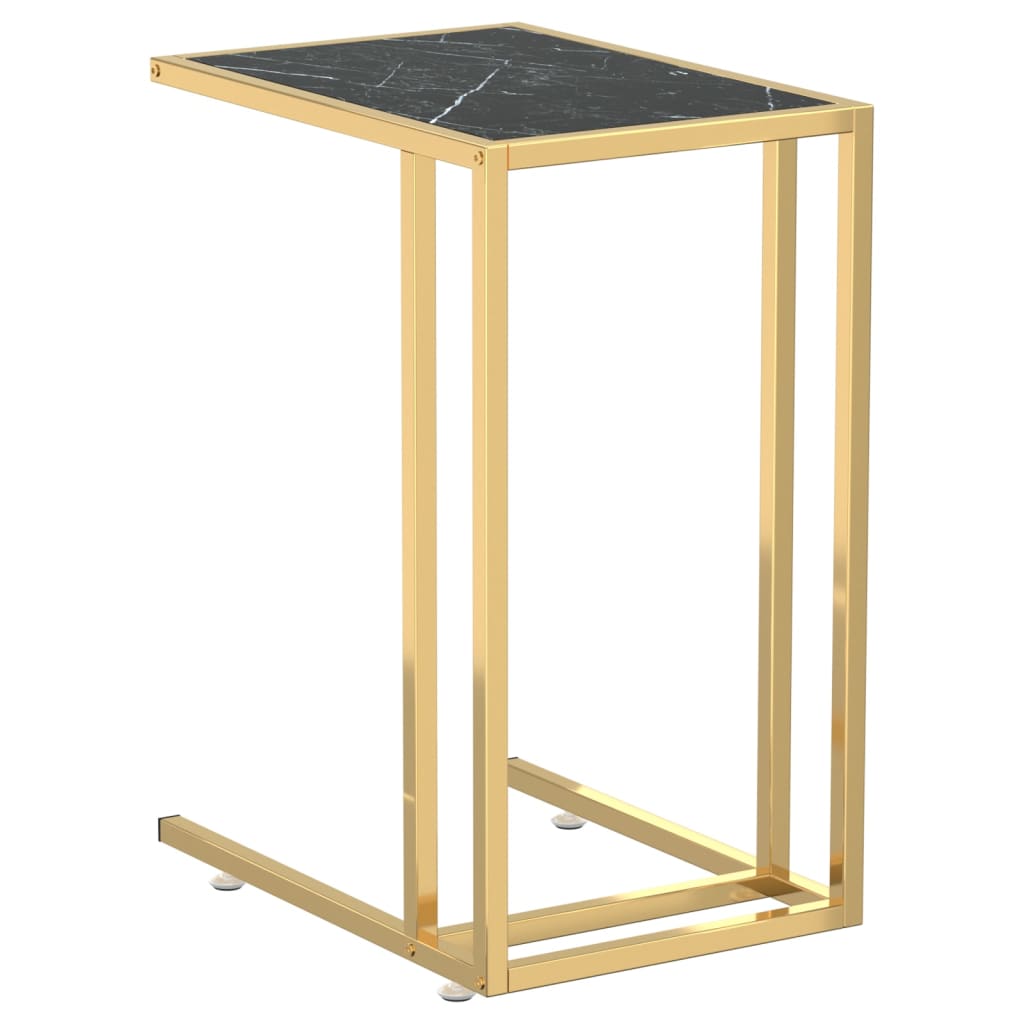 Sidobord till datorbord svart marmor 50x35x65 cm härdat glas