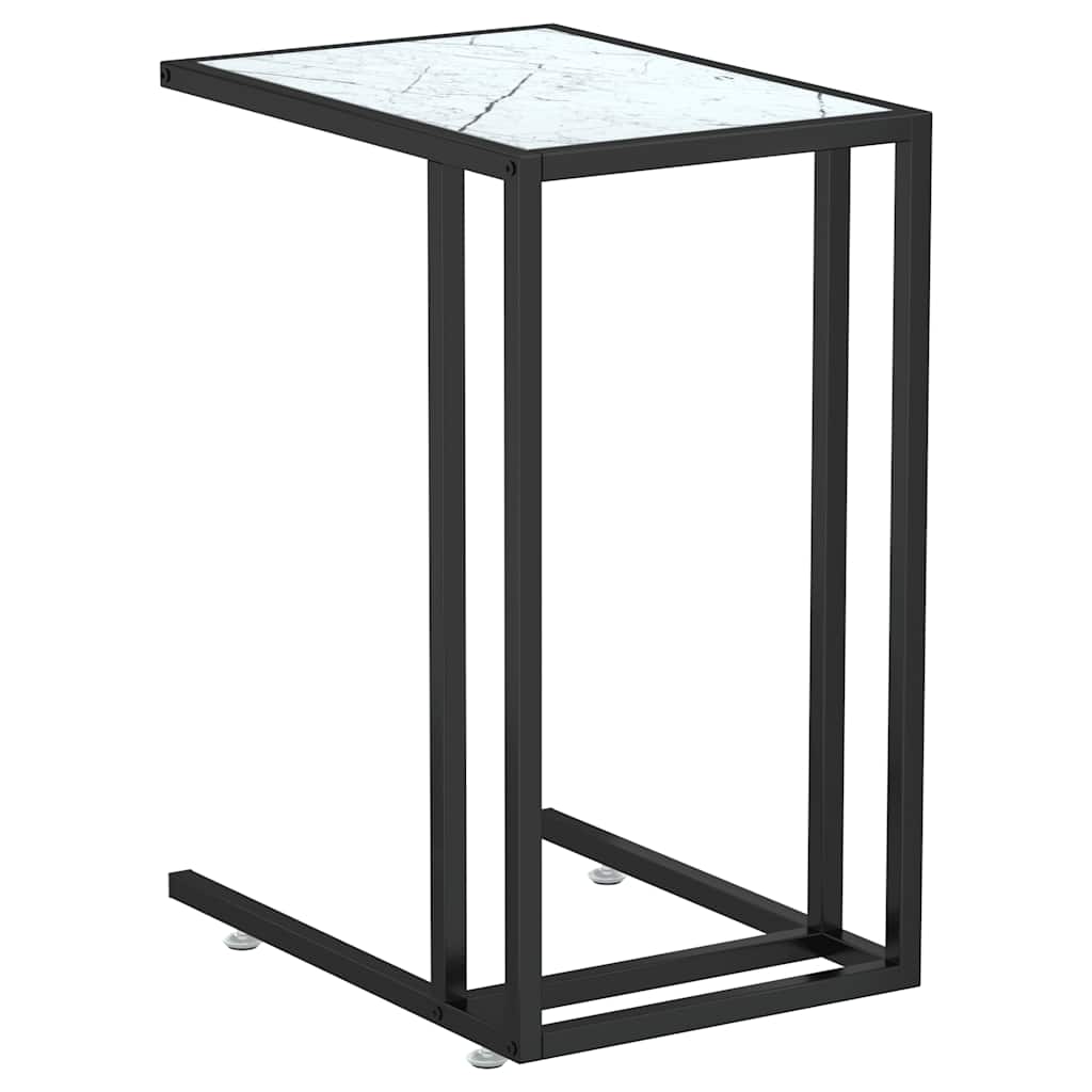 Sidobord till datorbord vit marmor 50x35x65 cm härdat glas