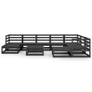 Loungegrupp för trädgården 10 delar svart massiv furu