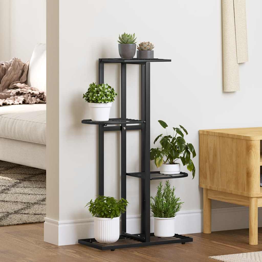 Växtställ med 4 hyllor 43x22x76 cm svart metall