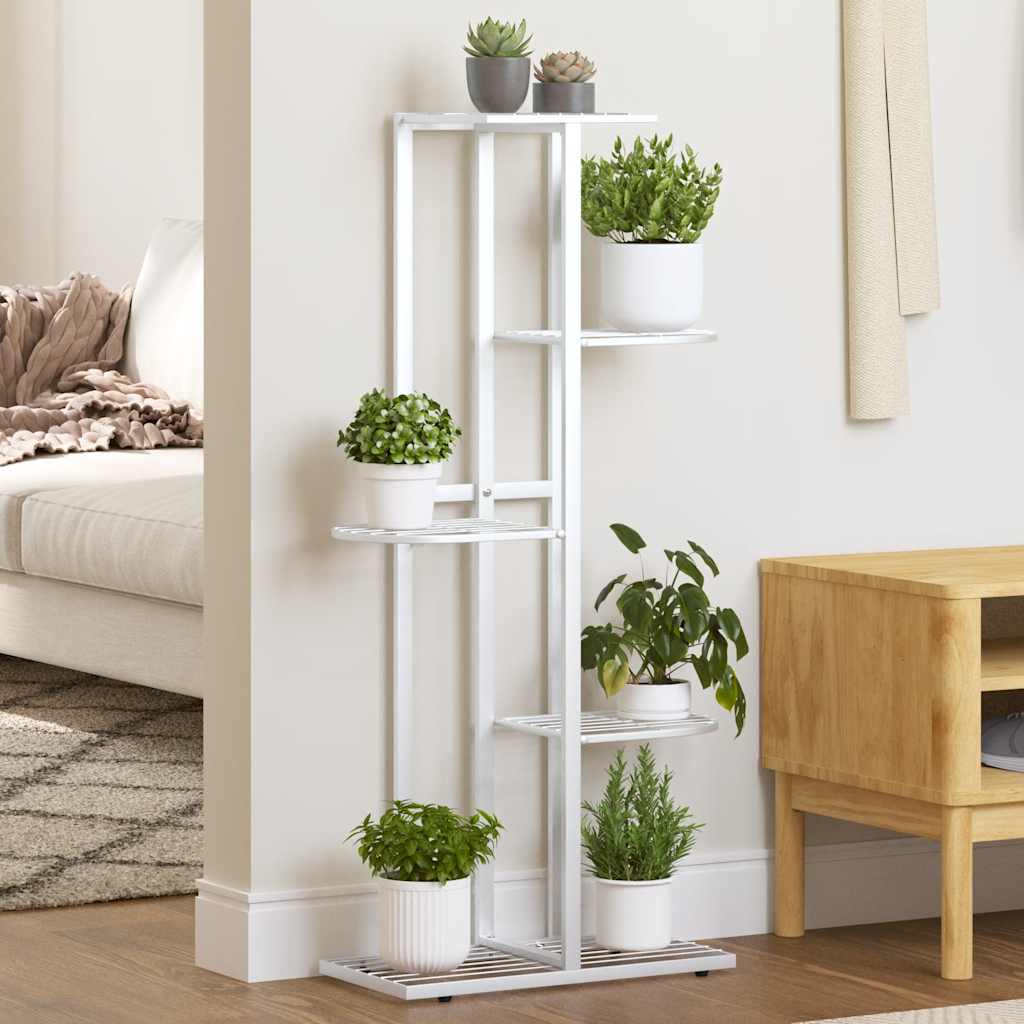 Växtställ med 5 hyllor 43x22x98 cm vit metall
