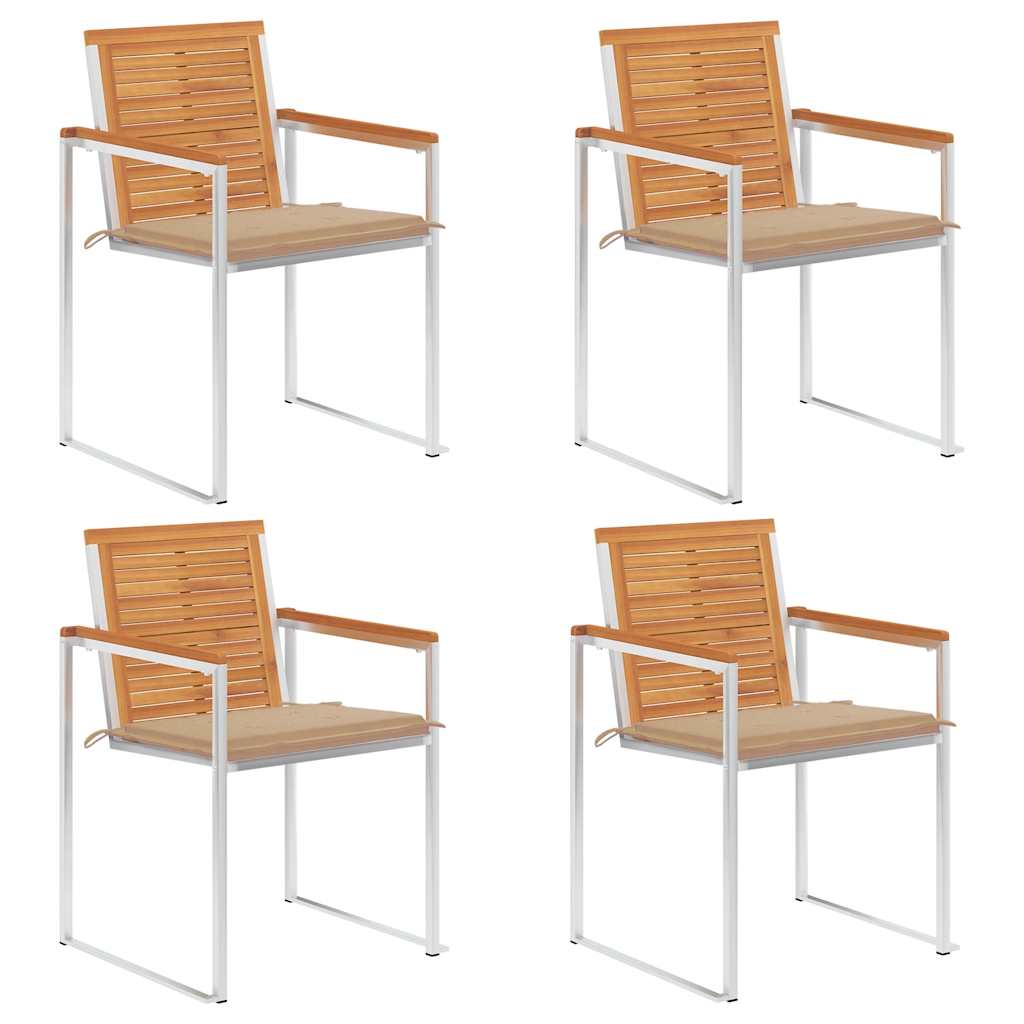 Trädgårdsstolar med dynor 4 st massivt akaciaträ