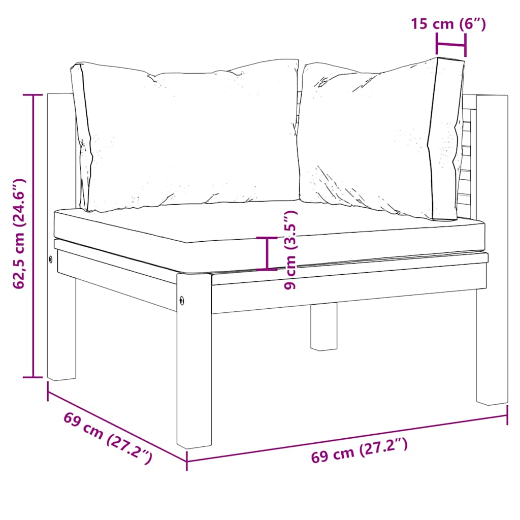 Hörnsits med gräddvit dyna massivt akaciaträ