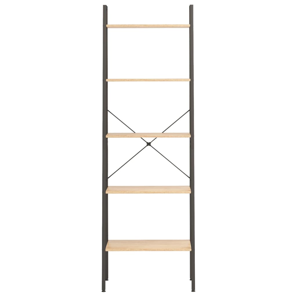 Stående hylla med 5 hyllplan ljusbrun och svart 56x35x174 cm
