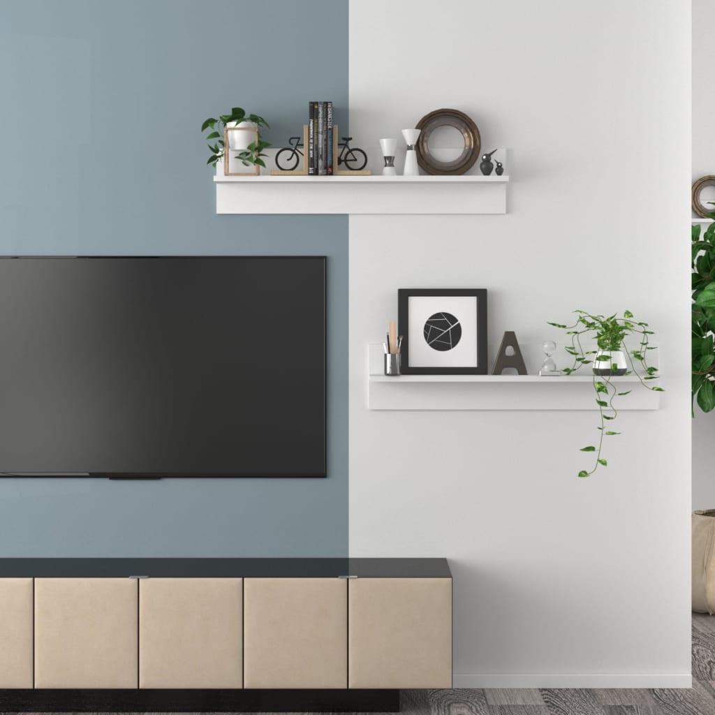 Vägghyllor 2 st vit 80x11,5x18 cm konstruerat trä