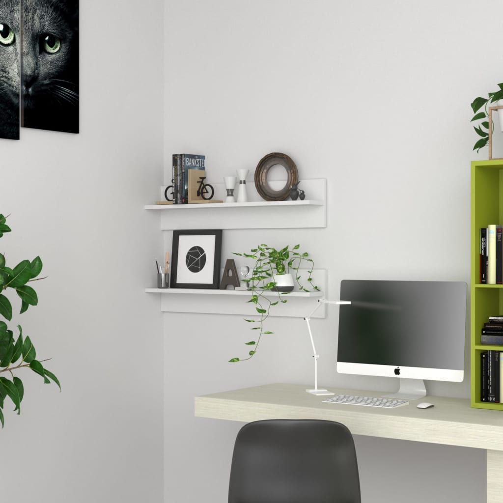 Vägghyllor 2 st vit 80x11,5x18 cm konstruerat trä