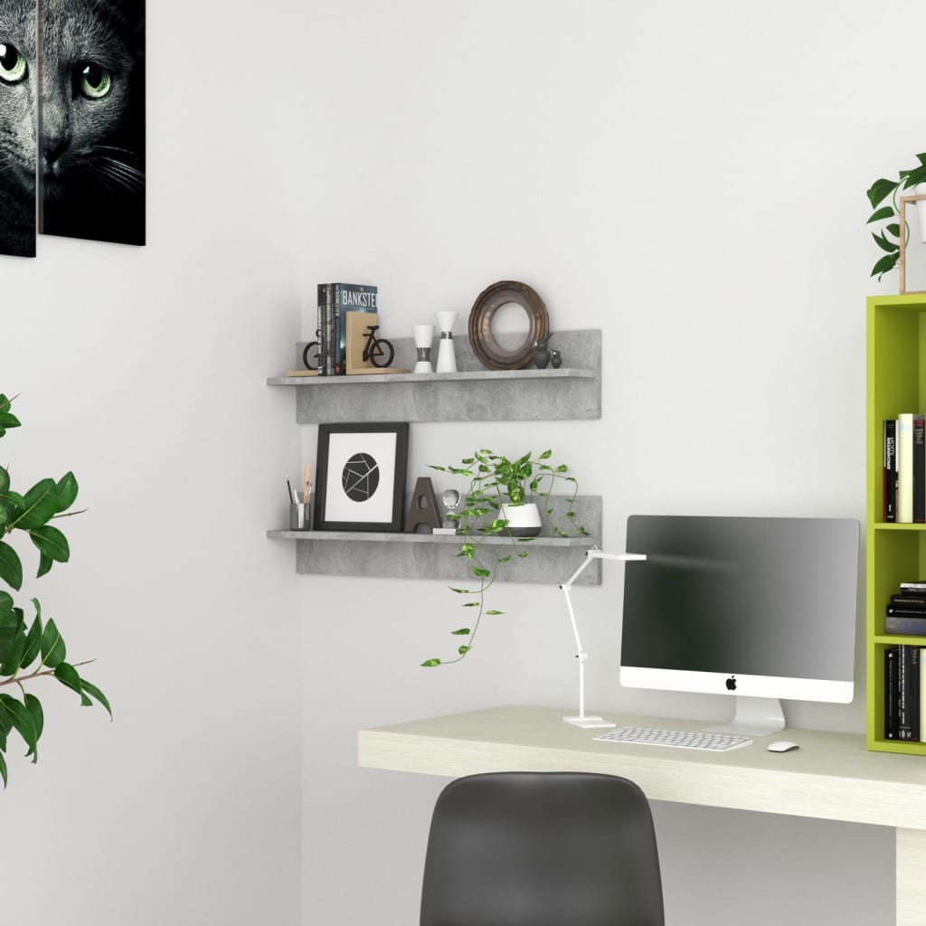 Vägghyllor 2 st betonggrå 80x11,5x18 cm konstruerat trä