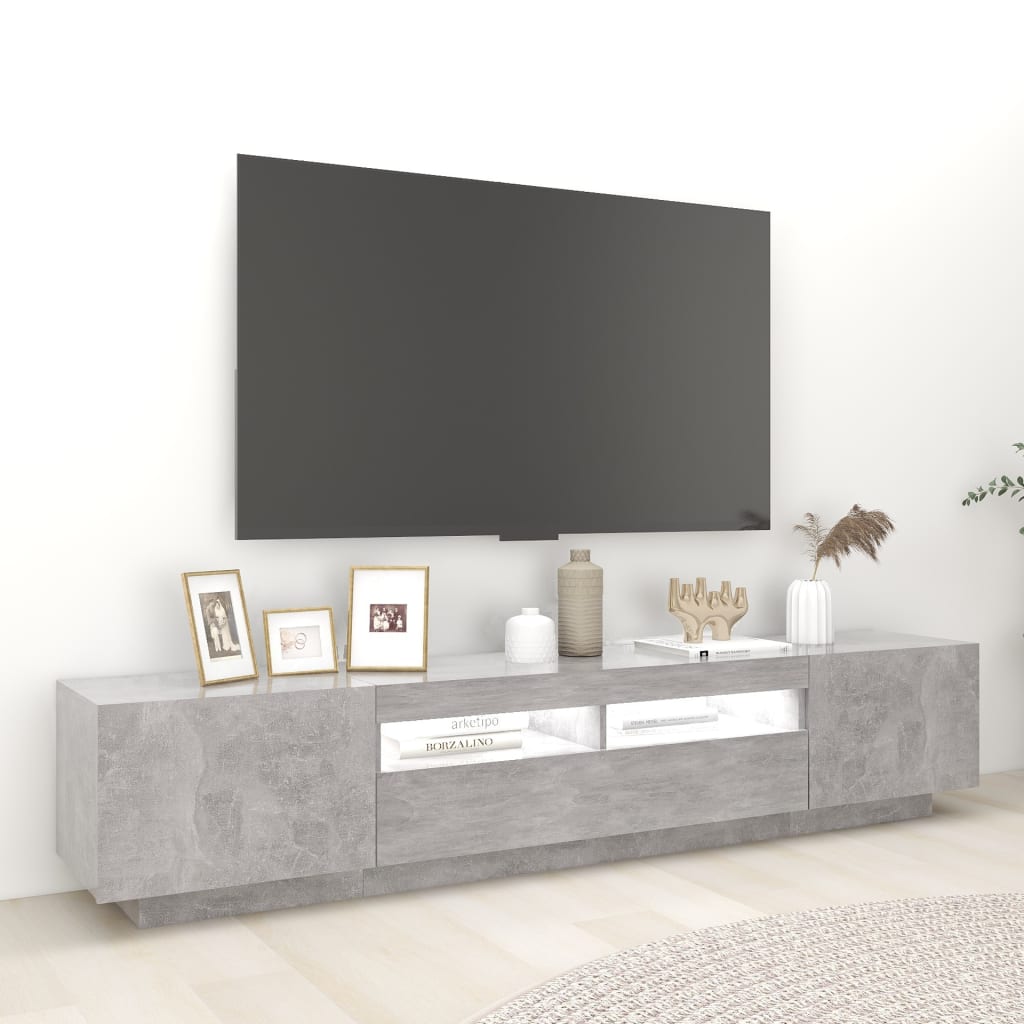 TV-bänk med LED-belysning betonggrå 200x35x40 cm-TV-bänkar-vidaXL-njoyroom