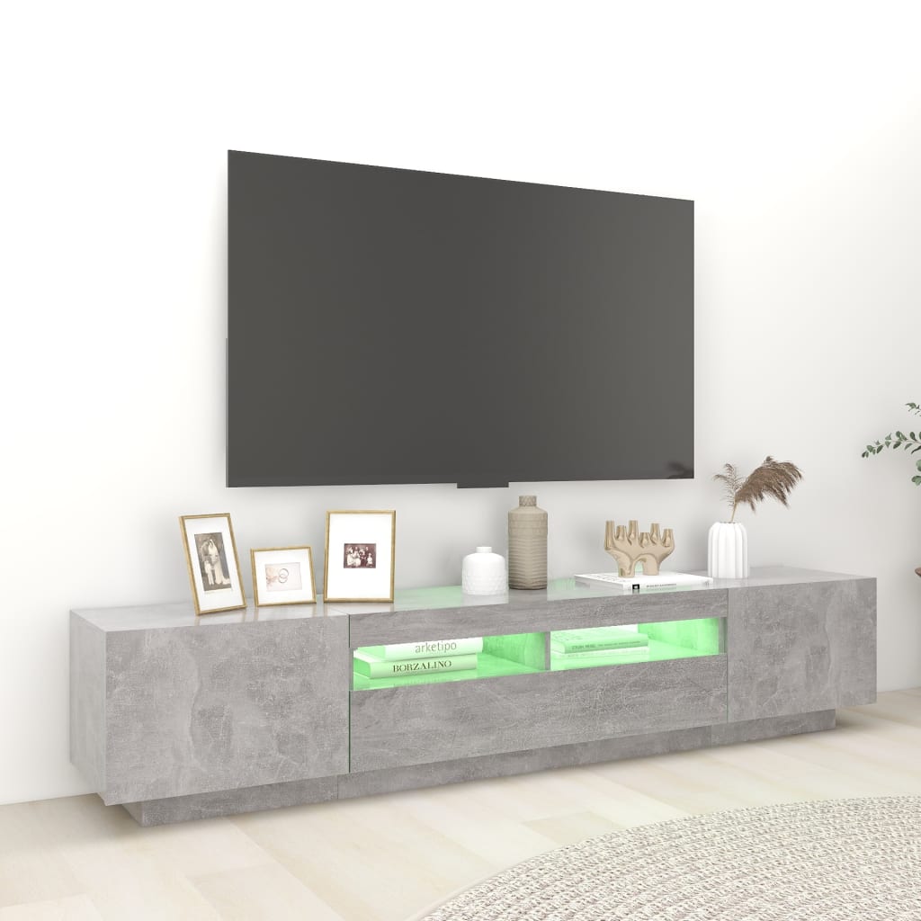 TV-bänk med LED-belysning betonggrå 200x35x40 cm-TV-bänkar-vidaXL-njoyroom