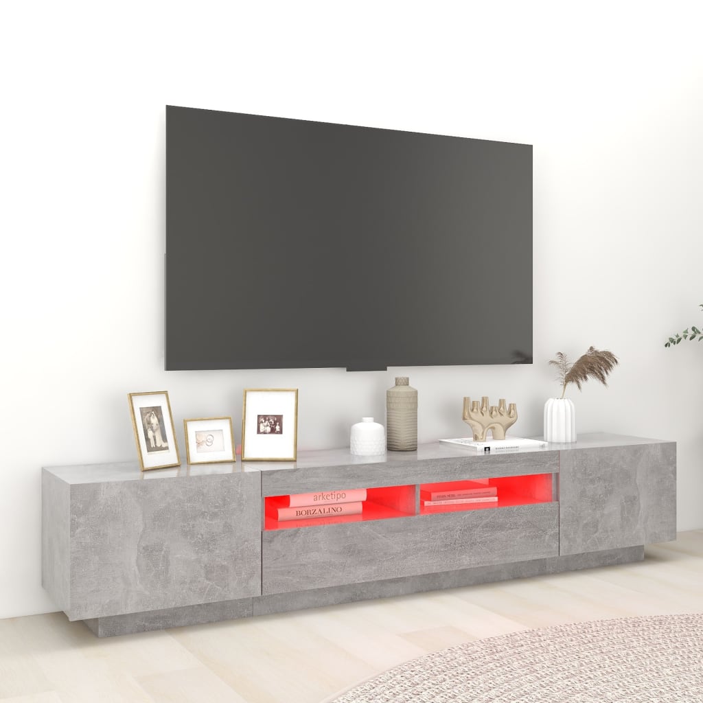TV-bänk med LED-belysning betonggrå 200x35x40 cm-TV-bänkar-vidaXL-njoyroom