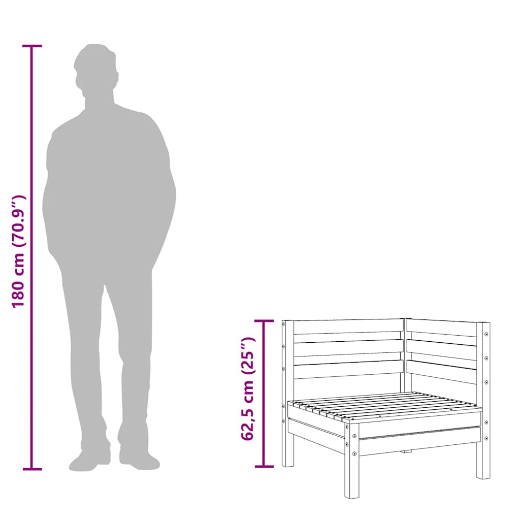 Hörnsektion till trädgårdssoffa grå massiv furu