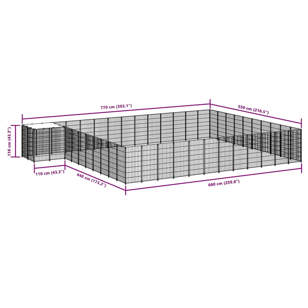 Hundgård svart 37,51 m² stål