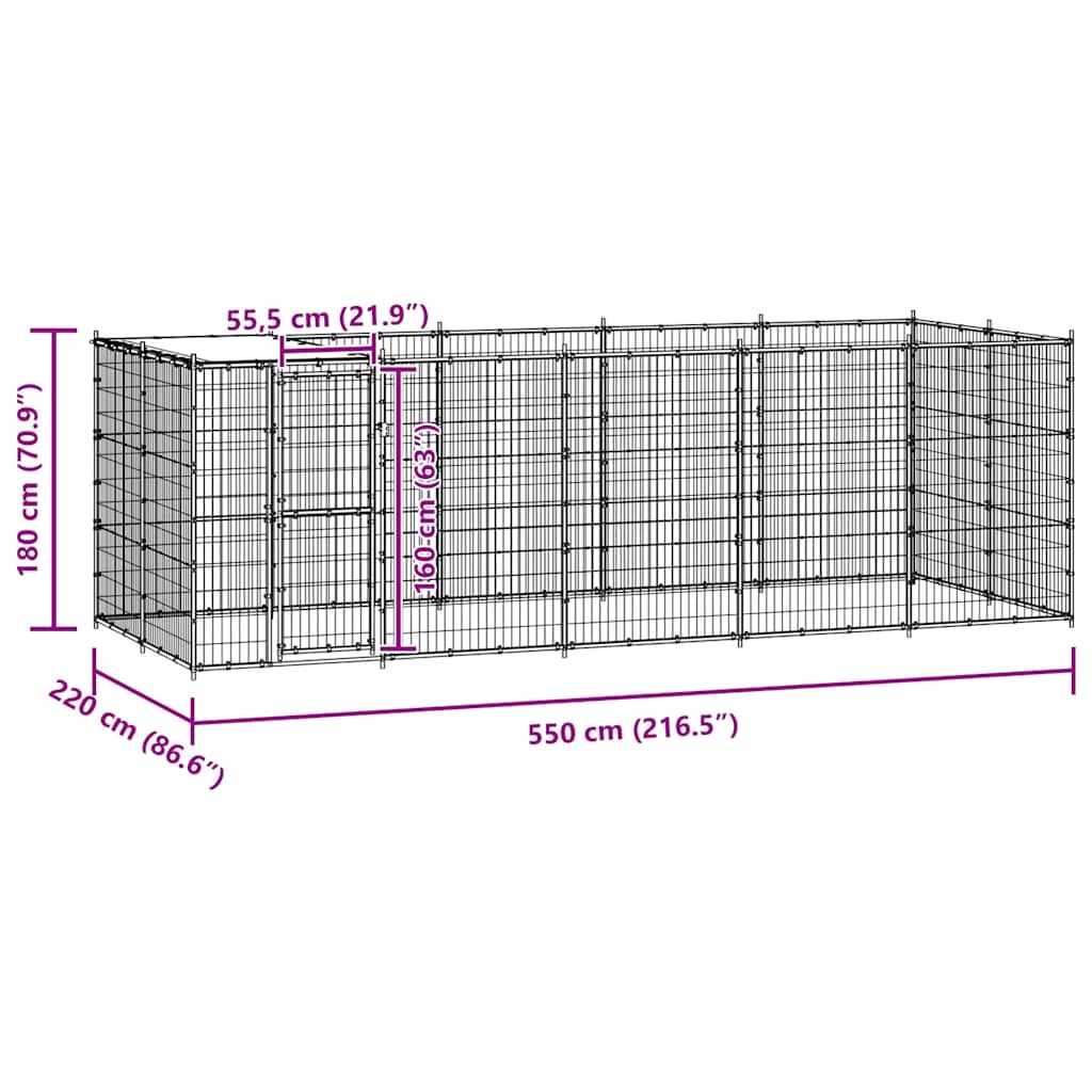 Hundgård för utomhusbruk med tak stål 12,1 m²