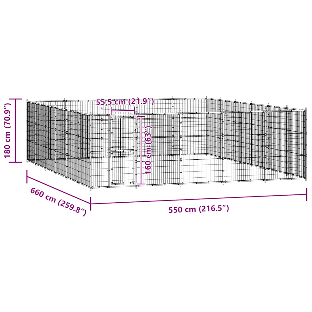 Hundgård för utomhusbruk stål 36,3 m²