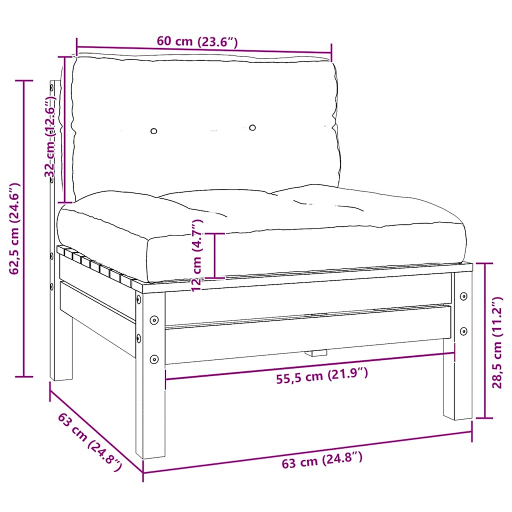 Loungegrupp för trädgården med dynor 3 delar svart massiv furu