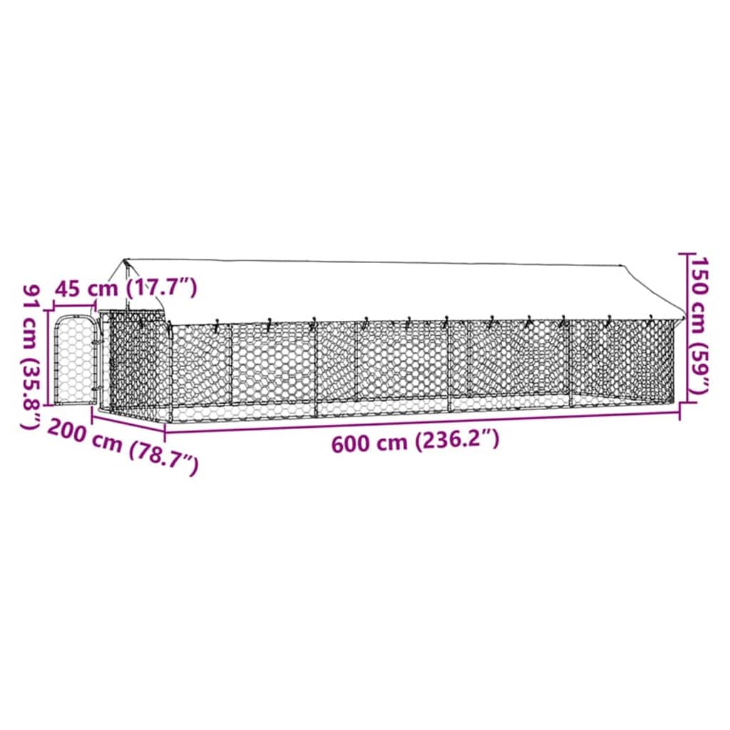 Hundgård med tak för utomhusbruk 600x200x150 cm