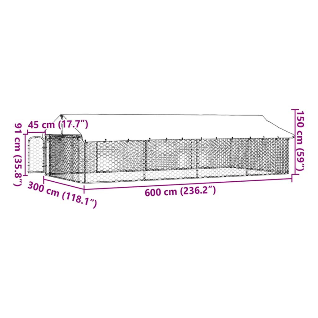 Hundgård för utomhusbruk med tak 600x300x150 cm