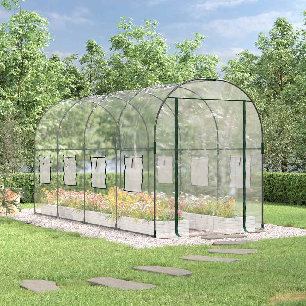Växthus genomskinligt 160x400x190 cm PVC & pulverlackerat stål