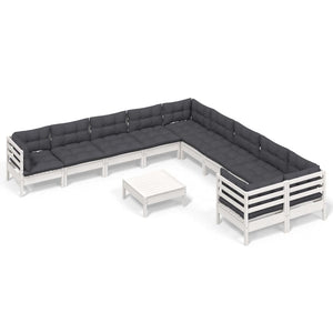 Loungegrupp med dynor 11 delar vit massiv furu