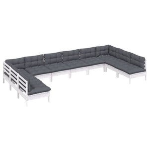 Loungegrupp med dynor 10 delar vit massiv furu