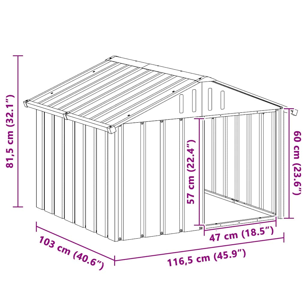 Hundgård grå 116,5x103x81,5 cm galvaniserat stål