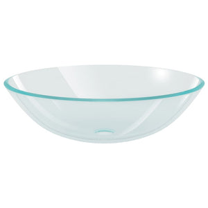 Handfat med kran och tryckavlopp klart härdat glas