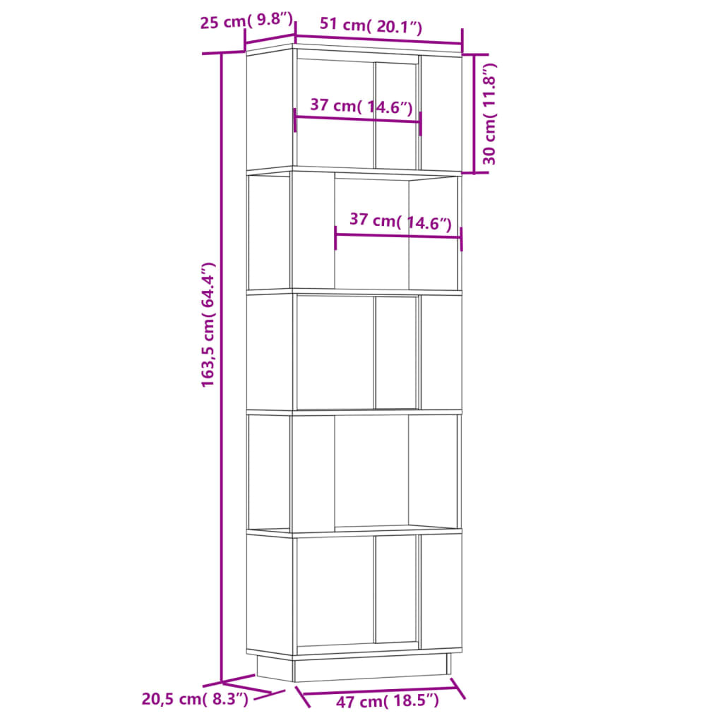 Bokhylla/rumsavdelare 51x25x163,5 cm massiv furu