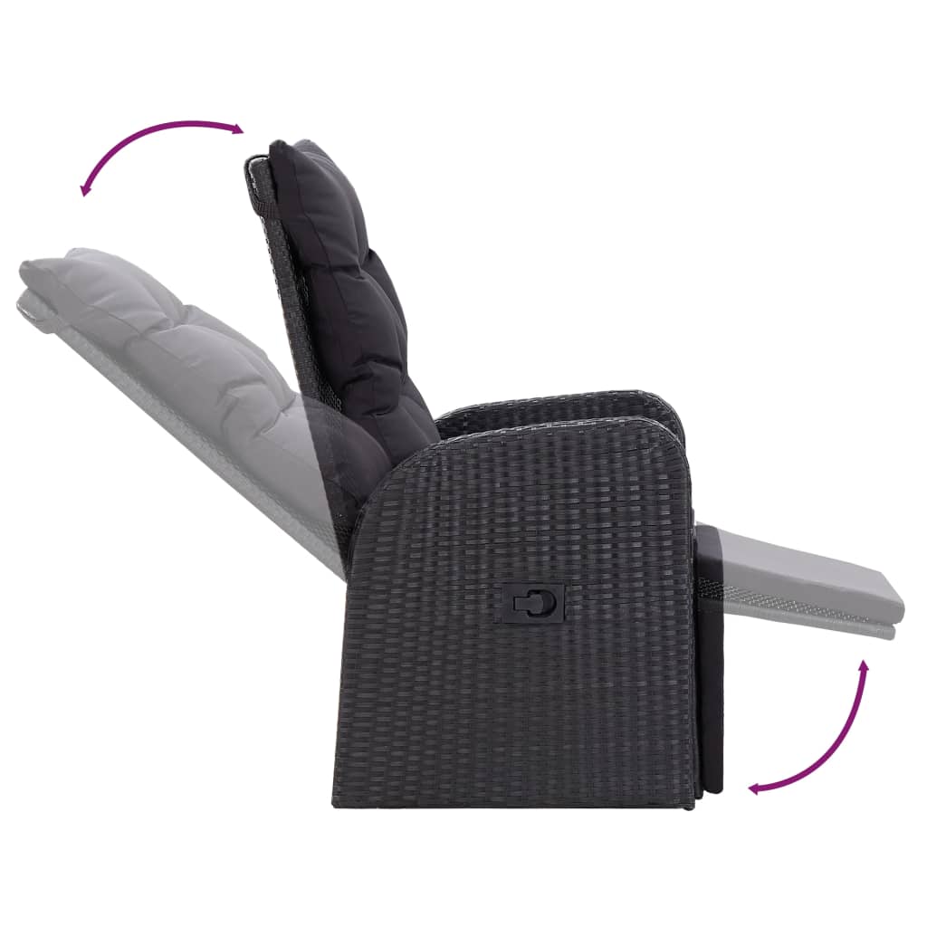 Matgrupp för trädgården med dynor 7 delar svart