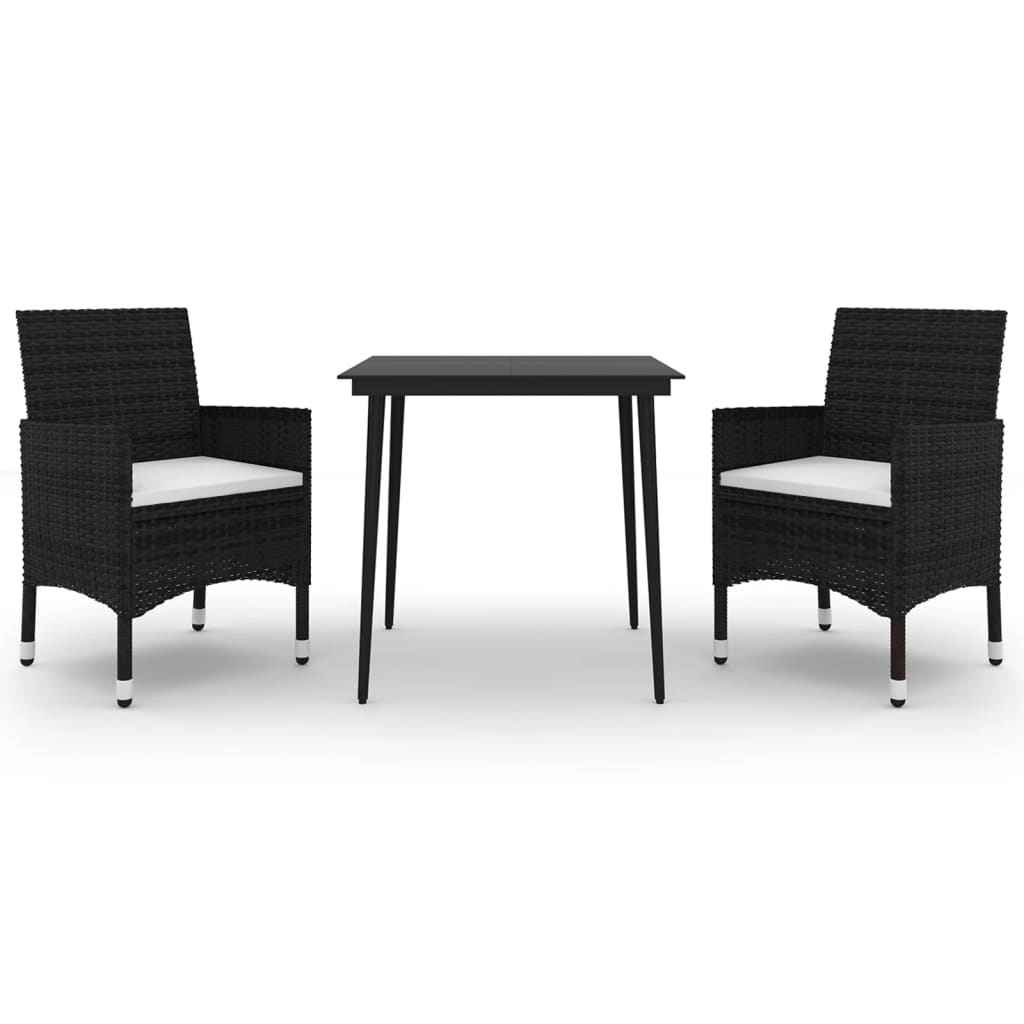 Matgrupp för trädgården 3 delar med dynor konstrotting och glas